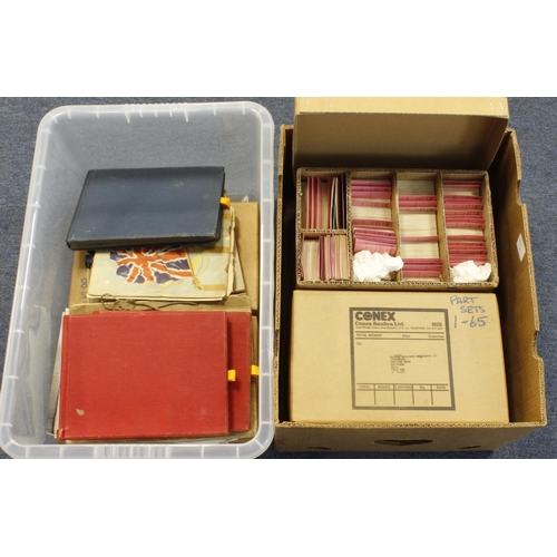 854 - Crates (2) containing a large collection of sets, part sets & odds, sorted into boxes, vintage album... 