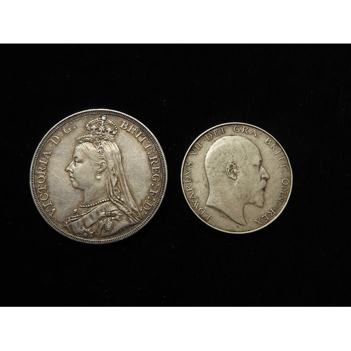 135 - GB Silver (2): Crown 1889 GVF, and Halfcrown 1910 VF