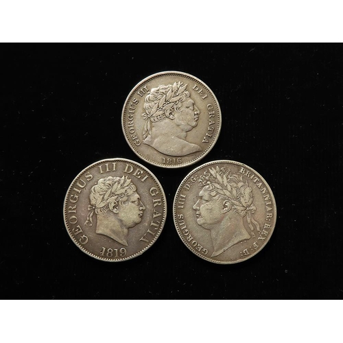 199 - Halfcrowns (3): 1816 nVF, 1819 Fine, and 1821 F/GF