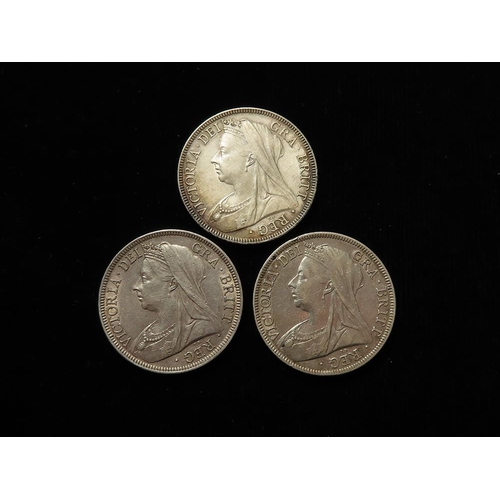 202 - Halfcrowns (3): 1896 lightly cleaned EF, 1899 nVF, and 1900 GVF