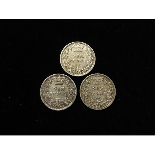 295 - Sixpences (3) 1887 young heads, nVF-nEF