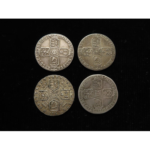 297 - Sixpences (4) early milled: 1745 LIMA Fair, 1757 x2 VF, and 1787 with hearts S.3749 VF.