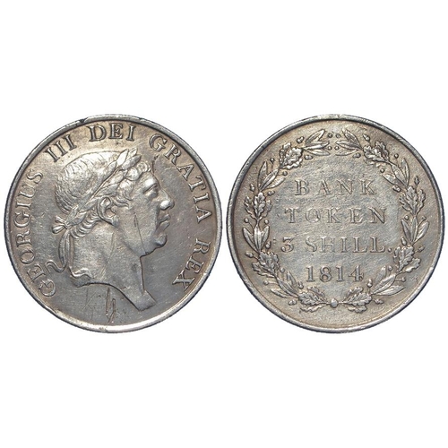 302 - Three Shillings Bank Token 1814, VF scratches.