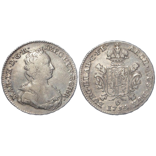 321 - Austrian Netherlands silver Half Ducaton 1754 hand, 16.27g, KM# 7, nVF, scarce.