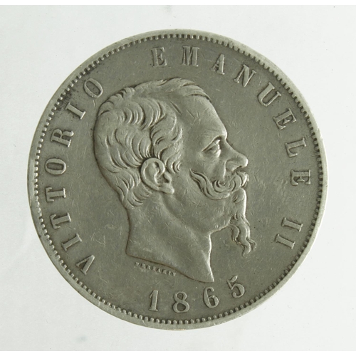 340 - Italy silver 5 Lire 1865 T BN, VF
