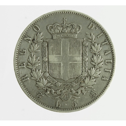 340 - Italy silver 5 Lire 1865 T BN, VF