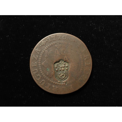 347 - Portuguese Angola countermarked copper Macuta (ND 1837) host coin 1770, Fair, countermark bold.