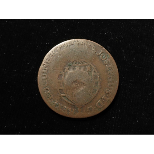 347 - Portuguese Angola countermarked copper Macuta (ND 1837) host coin 1770, Fair, countermark bold.