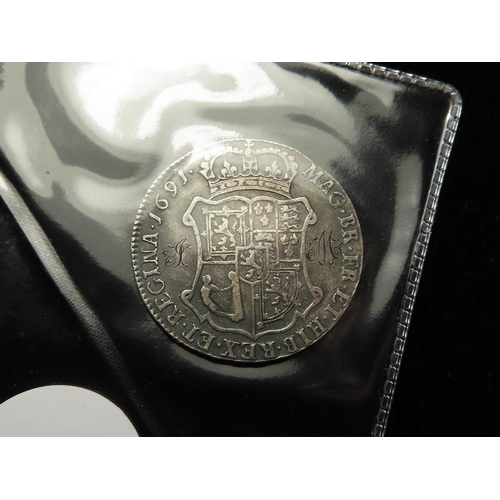 353 - Scotland Forty Shillings 1691 Tertio VF, obverse fields smoothed & reverse fields engraved J M. Ex N... 