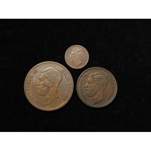 354 - Serbia (3) bronze: 1 Para 1868 nEF, 5 Para 1868 nVF, and 10 Para 1868 nVF