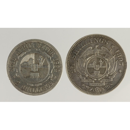 361 - South African (2) silver: 2&1/2 Shillings 1897 VF, and 2-Shillings 1894 Fine.