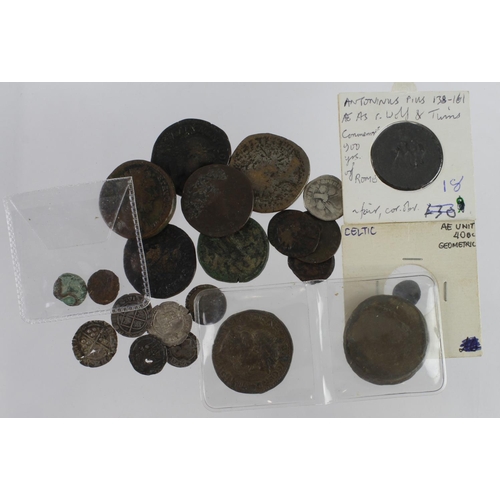 375 - Ancient & Hammered Coins (22) noted English and Scottish silver minors, Roman AE Sestertii and Assar... 