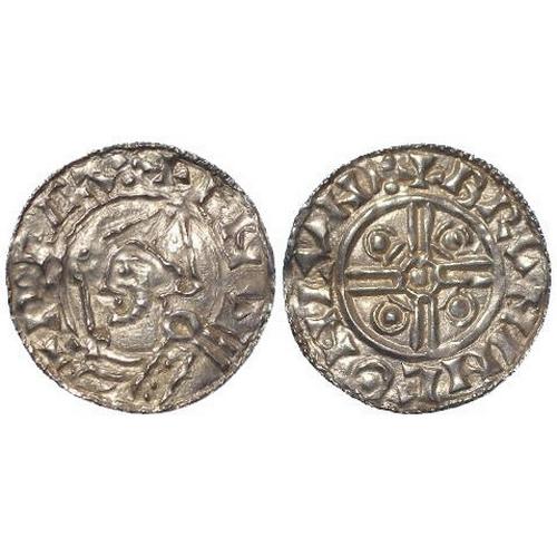 378 - Anglo-Saxon silver Penny of Cnut, Pointed Helmet type (1024-1030), London mint, moneyer Bruninc. S.1... 