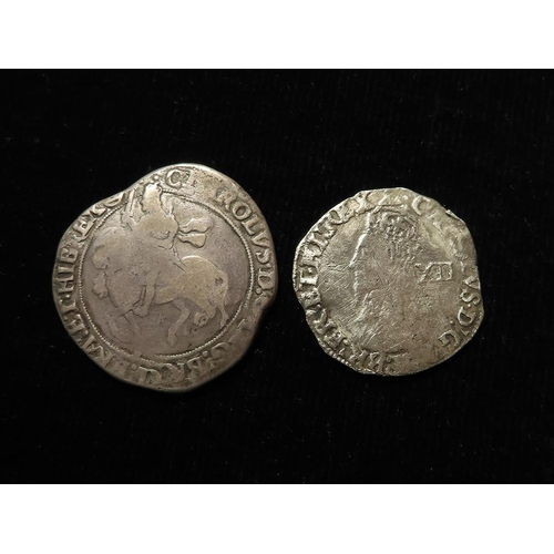 386 - Charles I silver (2): Halfcrown mm. triangle-in-circle, S.2779, 14.30g, VG; along with Shilling mm. ... 