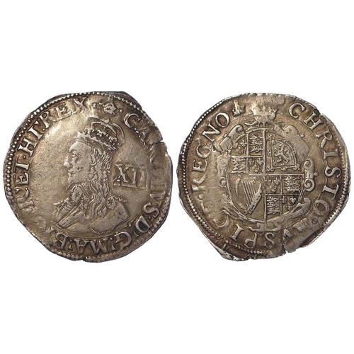 390 - Charles I silver Shilling mm. crown, plume above shield, S.2793, 5.97g. Toned aVF, a little weak in ... 