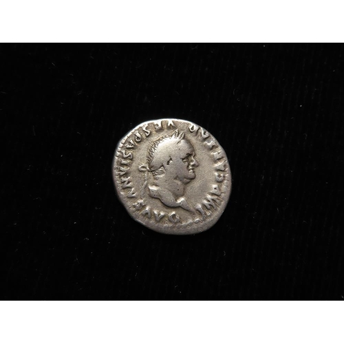 472 - Roman Imperial: Vespasian AR Denarius, Rome 75 AD. Rev: Pax seated l. RIC 90; S.2301. 3.03g. GF