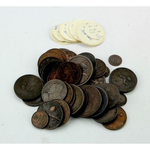 552 - GB Copper & Bronze (40) 17th-19thC collection, mixed grade, noted: Penny 1834 Fine x2, Half-Farthing... 