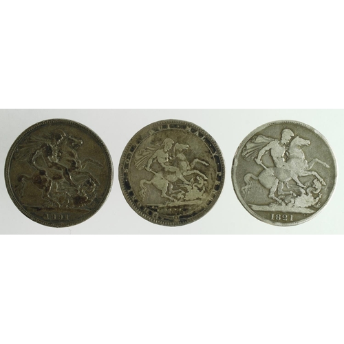 564 - GB Crowns (3): 1820 LX Fair, 1821 Secundo Fair, and 1891 Fine.