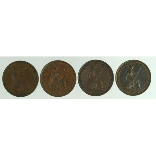 601 - GB Halfpennies (4): 1837 VF, 1853 GVF, 1854 VF, and 1858/7 GVF