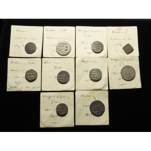 714 - India & Afghanistan (10) silver coins, mostly Rupees including Mughal, Sultans of Delhi, East India ... 