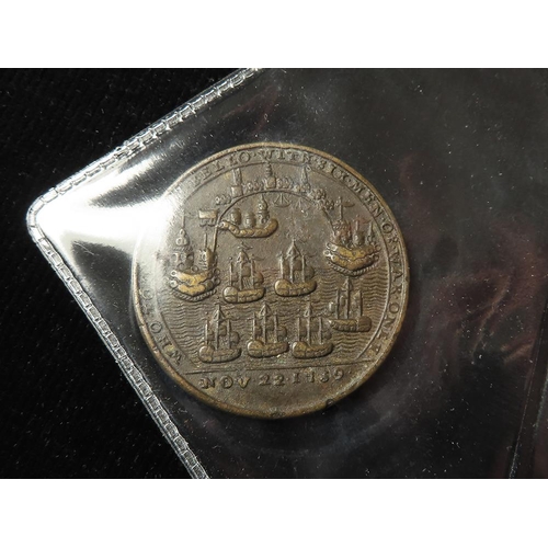 788 - British Commemorative Medal, brass d.37mm: Capture of Porto Bello 1739. VF for type. Ex Noonans.