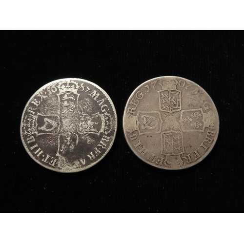 83 - Crowns (2): 1687 Tertio, poor, and 1707E, Fair