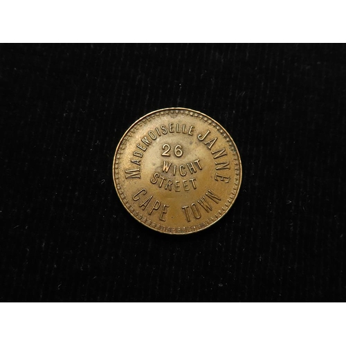 874 - South Africa, French-style brothel token: JANNE / Mademoiselle JANNE, 26 Wight Street, CAPE TOWN. GV... 