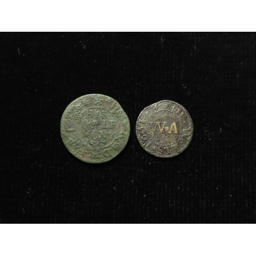 885 - Tokens, 17thC (2): Rothwell, William Mason Halfpenny 1666, Northamptonshire #145A, rare, corroded Fi... 