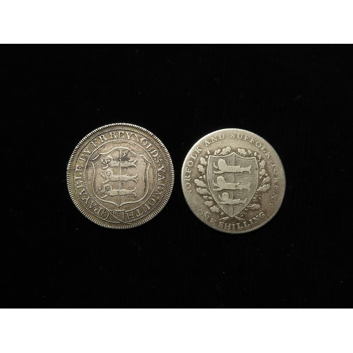 891 - Tokens, 19thC silver (2): Great Yarmouth Shillings: Reynolds 1811 VF, and Hunton's 1811 Fine.