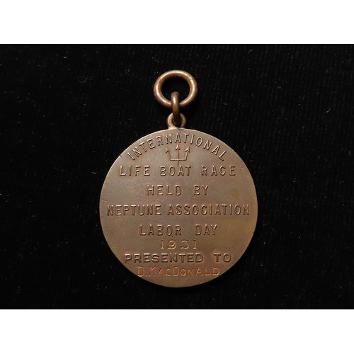 898 - U.S.A. bronze medal for the Lifeboat Racing Championship of the World, back reads 