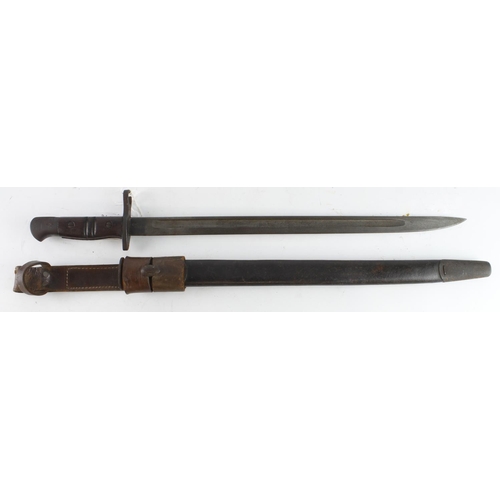 106 - P13 Bayonet made by Remington in Dec 1916, good condition, in its British steel mounted leather scab... 