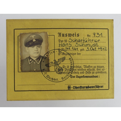 1238 - Germany from a one owner collection, an SS Pass card / Ausweis for Scharfuhrer Hans Schmidt for Sach... 