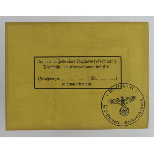 1238 - Germany from a one owner collection, an SS Pass card / Ausweis for Scharfuhrer Hans Schmidt for Sach... 