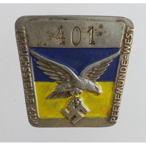 1246 - Germany Luftwaffe a factory / test station workers lapel badge, Peenemunde V Weapons site.