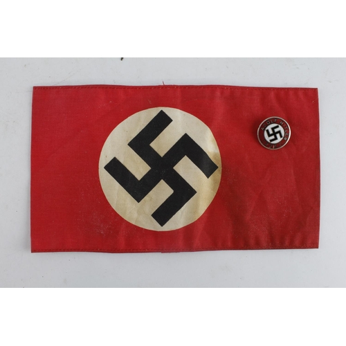 1247 - Germany NSDAP Party armband, printed, and lapel badge.