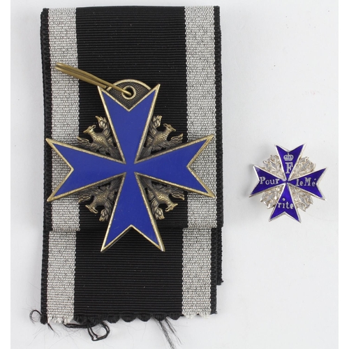 1263 - Post WW1 Pour le Merite with ribbon, and miniature lapel badge  (2)