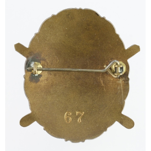 161 - Badge - Union of Jewish Front Line Soldier's bronze membership badge No. 67, has a working pin to th... 