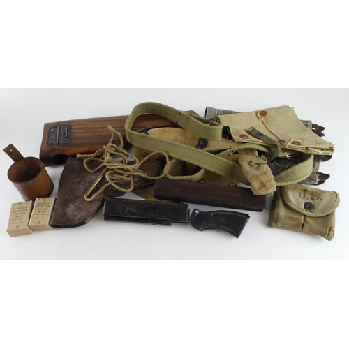 231 - Box containing Weapon related items K98/98 Action Cover 1941 dated, Thompson Cover, Slings, Holsters... 