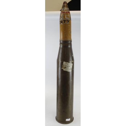 241 - British 20 pounder HE drill training shell head and case stands 38 inches high base dated 1953 and f... 