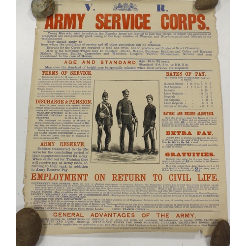 243 - British Army Victorian original recruiting poster, Army Service Corps, April 1898, some age wear, de... 