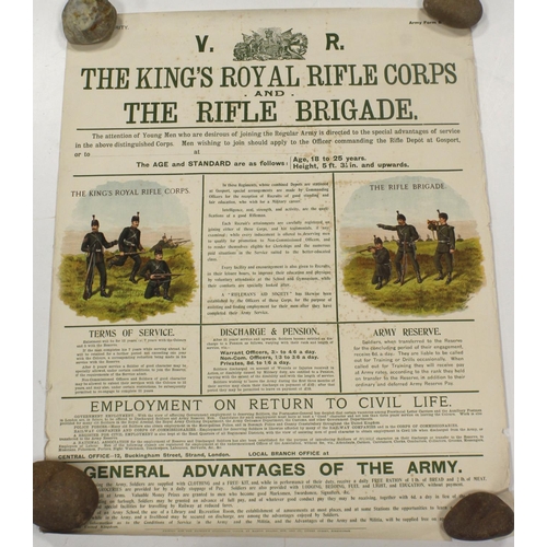 244 - British Army Victorian original recruiting poster, KRRC & Rifle Brigade, October 1897, some age wear... 