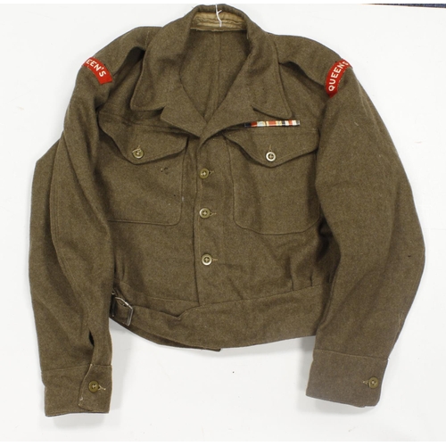 248 - British Battledress with 1945 dated label, issue dated 1946, open collar for wearing tie, badged to ... 