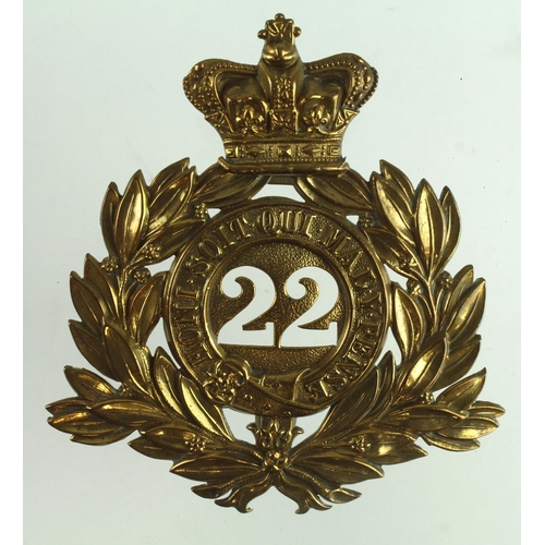 271 - Cheshire Regiment gilt o/r's '22' hollow helmet plate, Victorian.