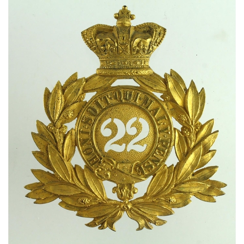 273 - Cheshire Regiment gilt officers '22' hollow helmet plate, Victorian.