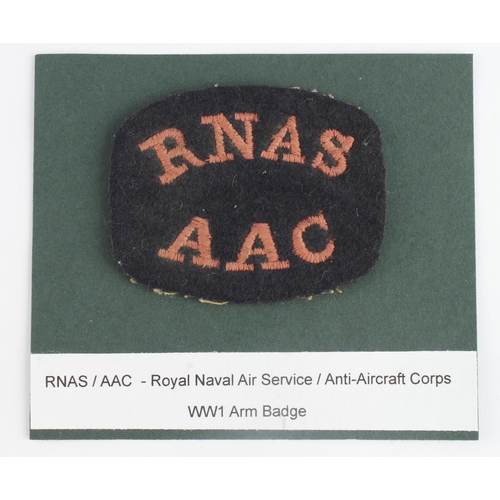 283 - Cloth Badge: RNAS / AAC - Royal Naval Air Service / Anti-Aircraft Corps WW1 embroidered felt arm bad... 