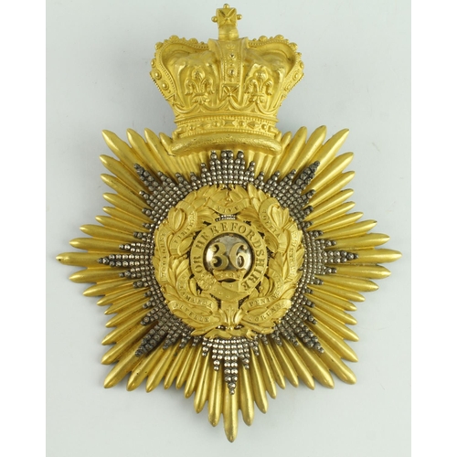 320 - Herefordshire Regiment '36' Belltop Officers Helmet Plate circa 1816-22, General officers shako. Sup... 