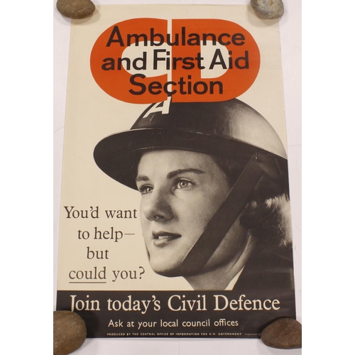 322 - Home Front Poster Civil Defence Ambulance and First Aid section, appears late WW2.