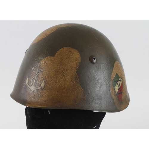 329 - Italian WW2 steel combat helmet with camo paint and added Naval/Marine unit design for the Decima Fl... 