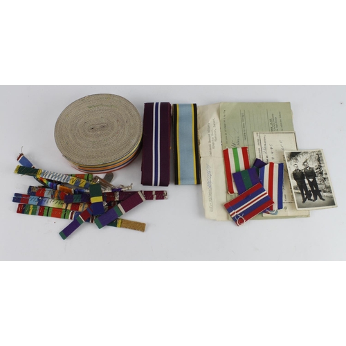 344 - Medal ribbons various including Air Crew Europe, and a large roll of WW1 miniature trio ribbon as a ... 