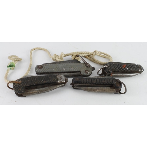 36 - Clasp knives, British Army pattern, one with lanyard  (4)